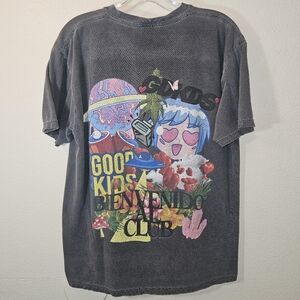 Dark Wash Grey Multicolored Good Kids Provacative Anime Paraphernalia Shirt
